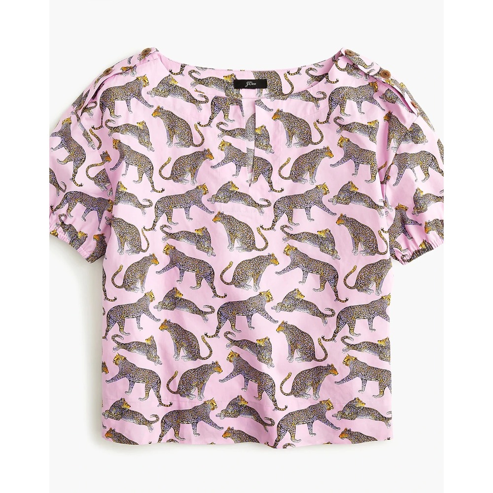 J Crew Open V-neck top in Ratti® cheetah print Sz S Pink Preppy Whimsical Artsy